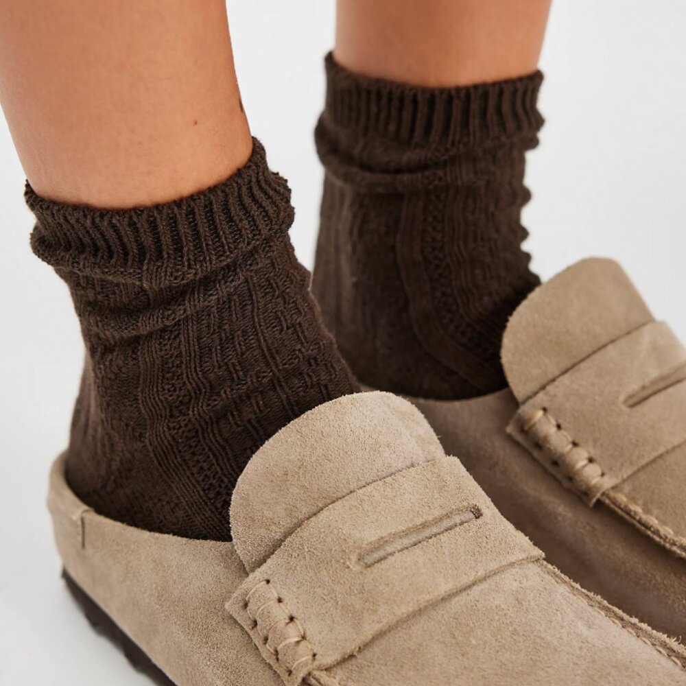 FREE PEOPLE Essential Socks Sock Cotton Cable Knit Brown OS